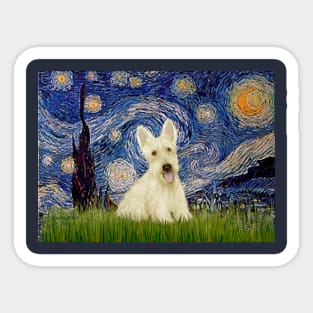 Starry Night Adapted to Feature a Scottish Terrier (cream or white) Sticker